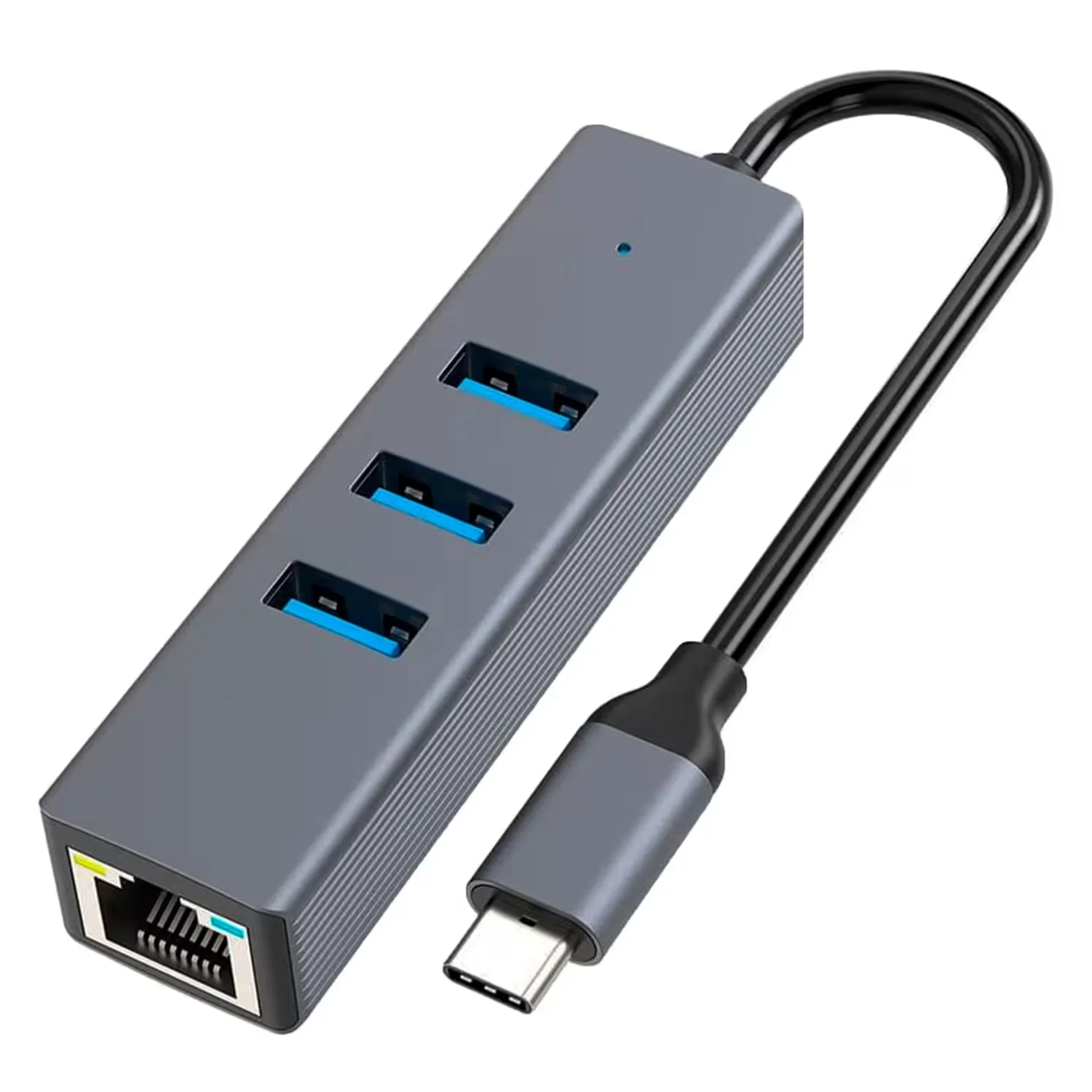 Adaptador Hub USB-C RJ45 USB 3.0 4 em 1 - Cinza