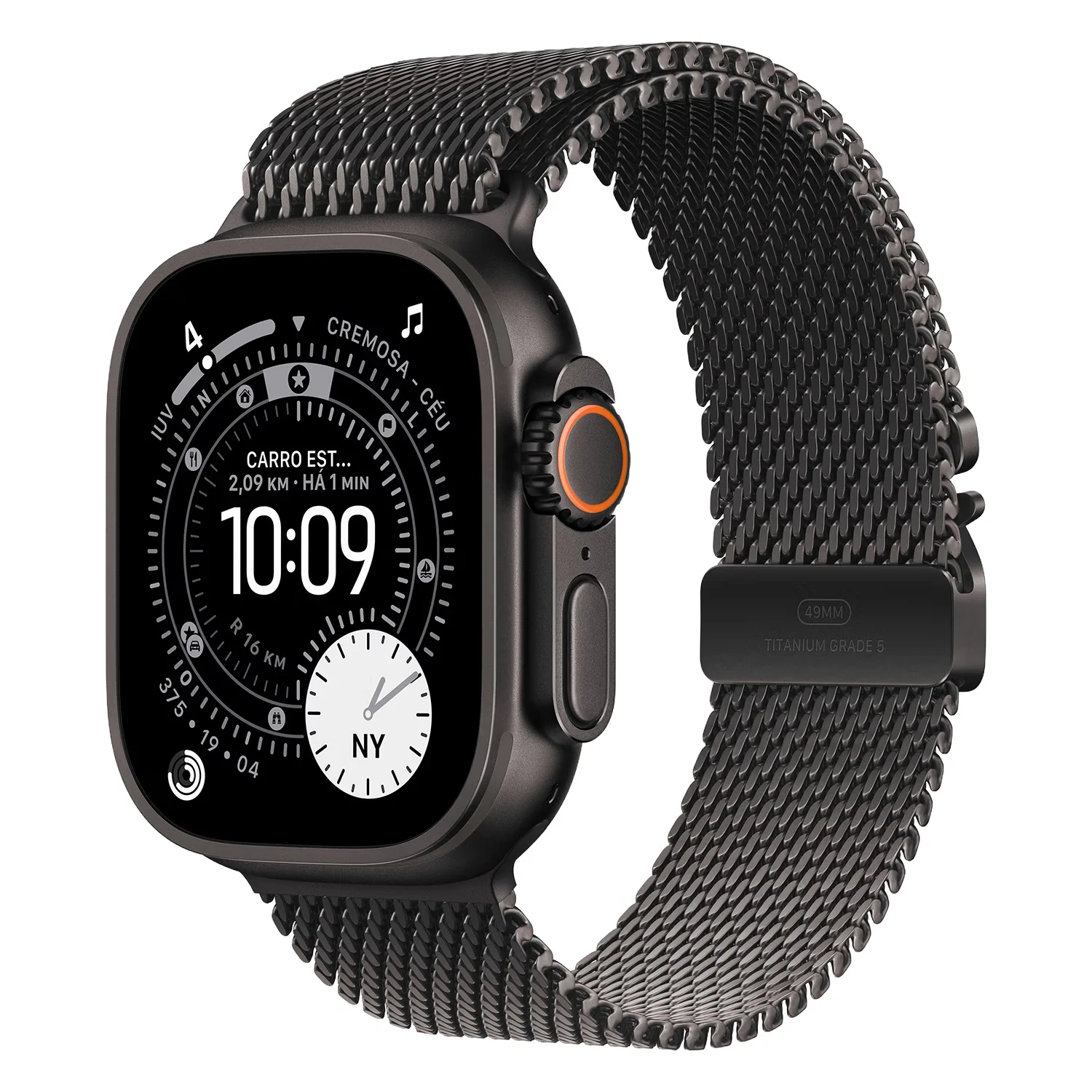 Apple Watch Ultra 3 MF1N4ZP/A Celular + GPS Caixa Titânio Preto 49mm - Estilo Milanês de Titânio Preto (S)
