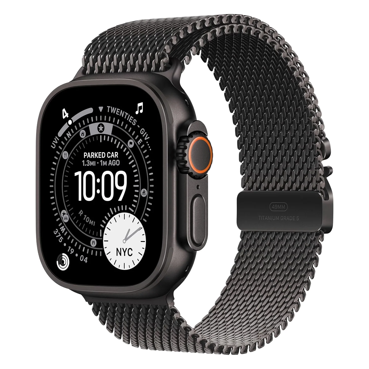 Apple Watch Ultra 3 MF1Q4LW/A Celular + GPS Caixa Titânio Preto 49mm - Estilo Milanês de Titânio Preto M
