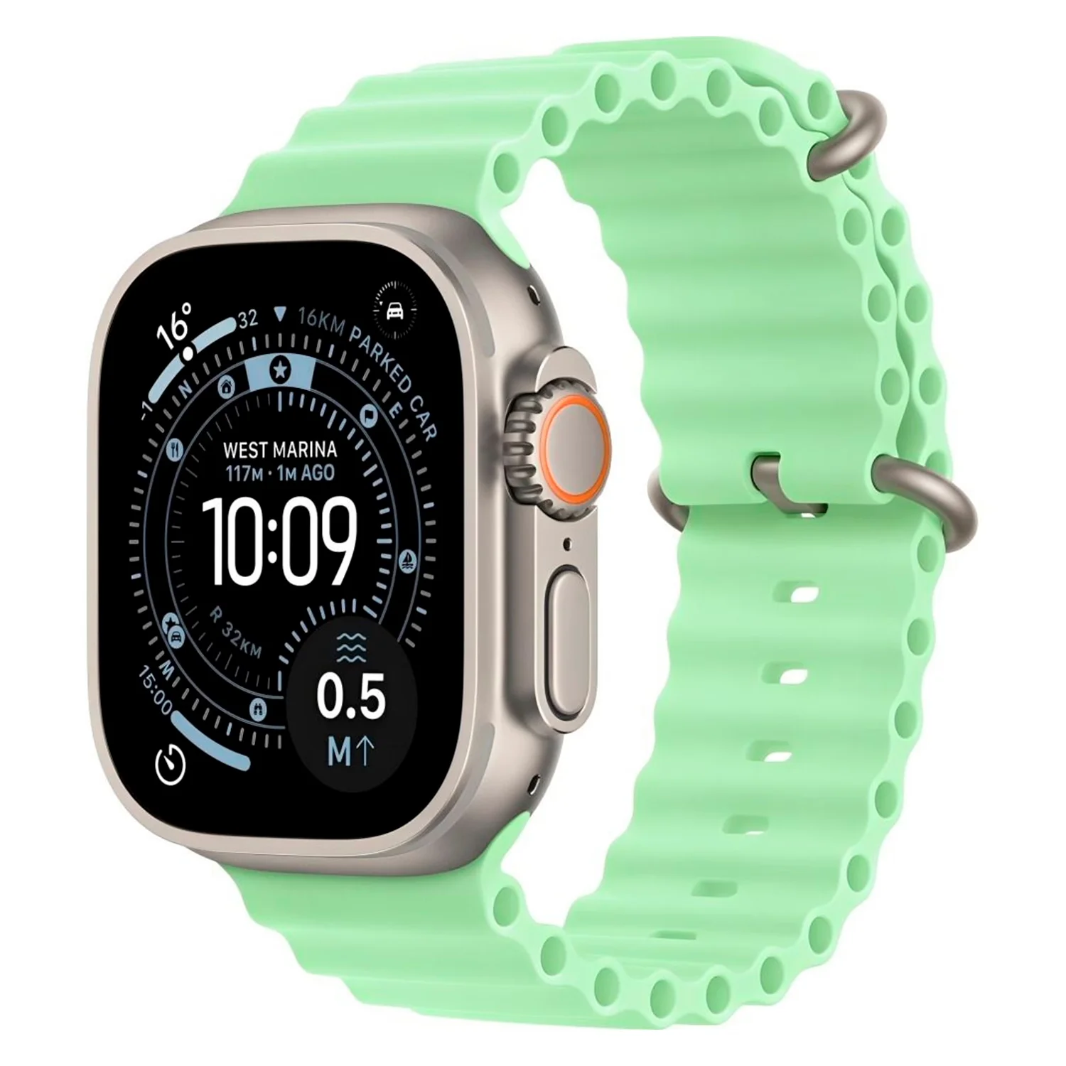 Apple Watch Ultra 3 MF1V4LW/A Celular + GPS Caixa Titânio Natural 49mm - Oceano Verde Néon