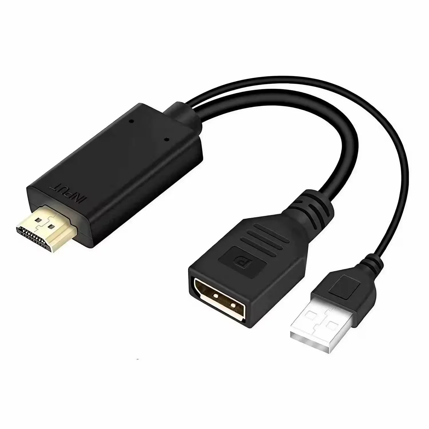 Cabo Adaptador HDMI Macho para DisplayPort Fêmea/USB 2.0 Macho - Preto