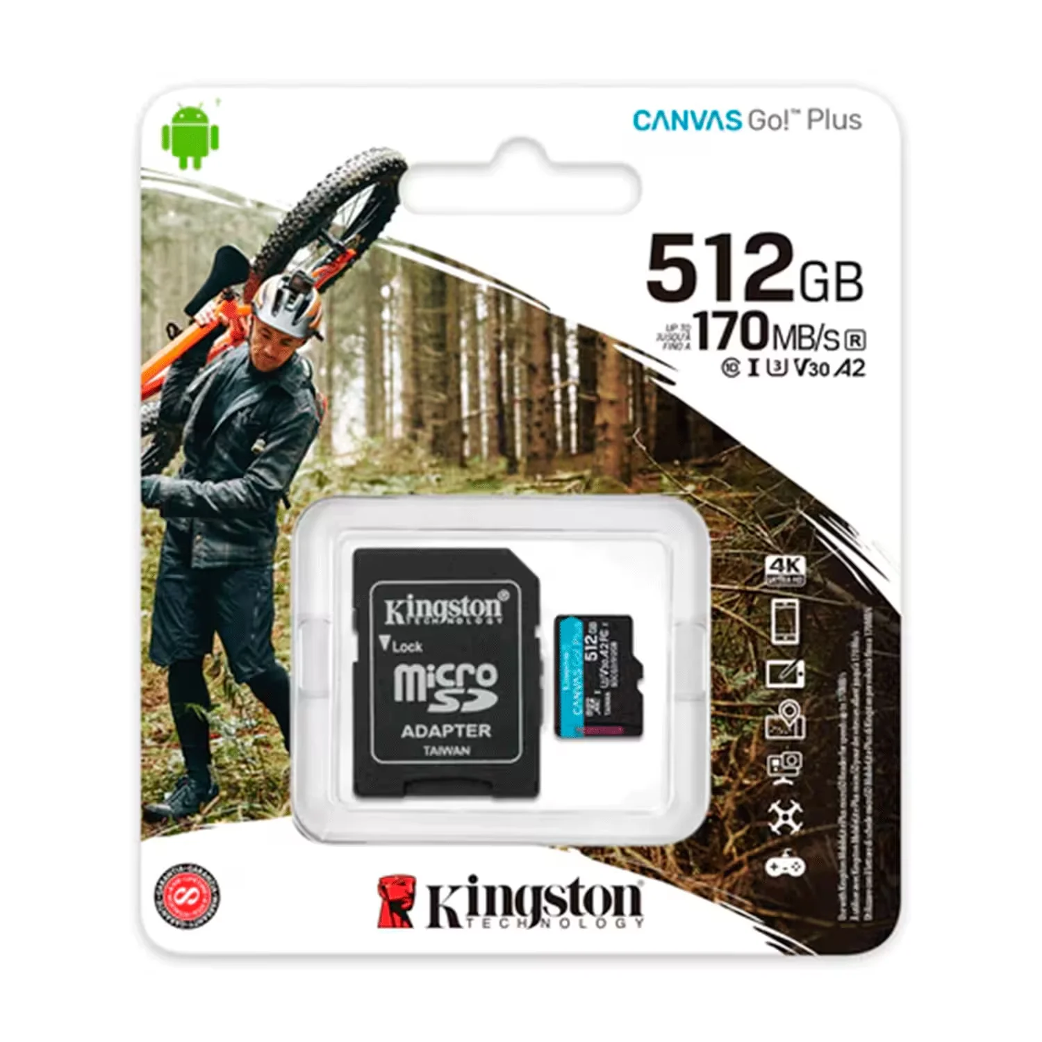 Cartão de Memória Micro SD Kingston Canvas Go Plus 512GB 170MBs - SDCG3/512GB