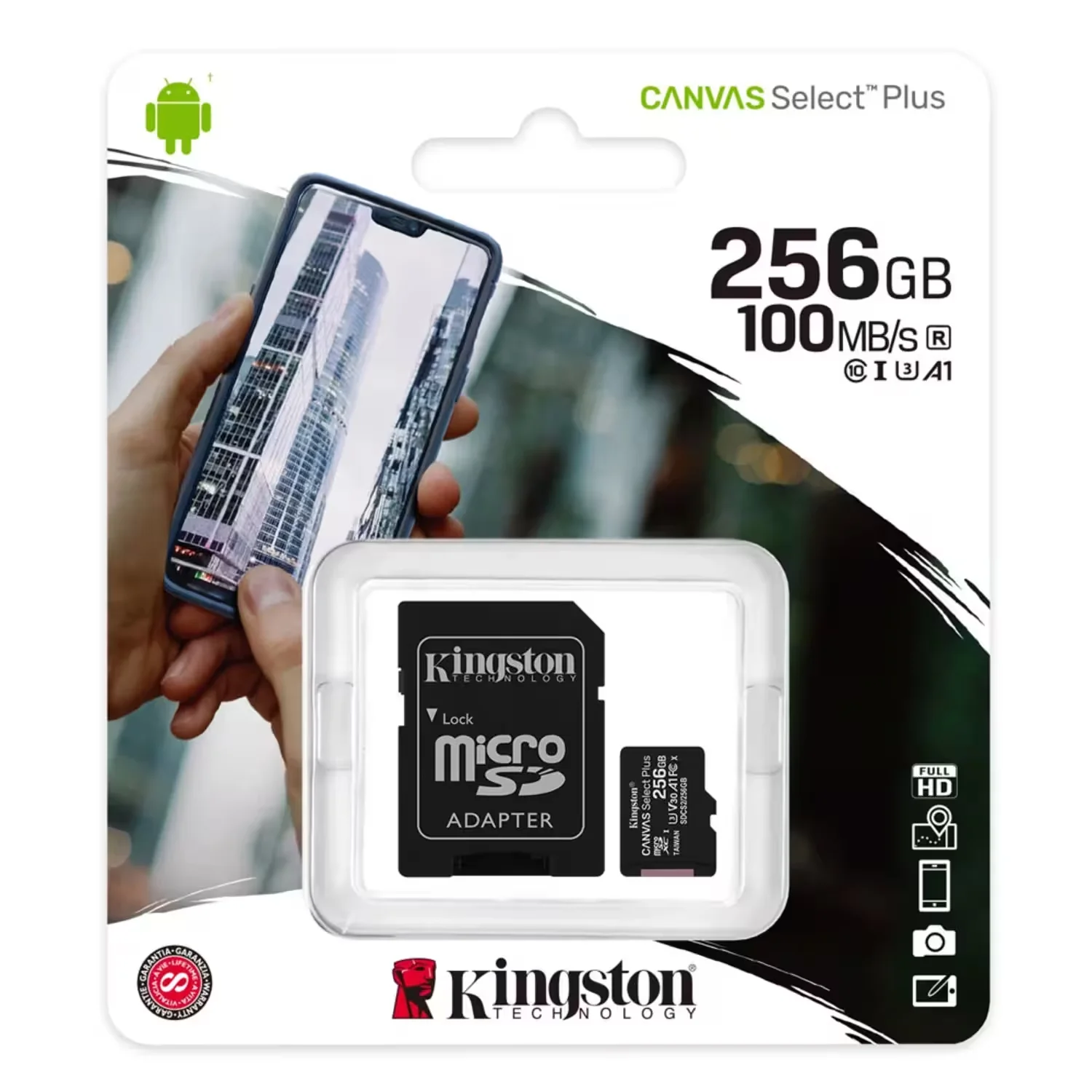 Cartão de memória Micro SD Kingston Canvas Select Plus 256GB 100MBs - SDCS2/256GB