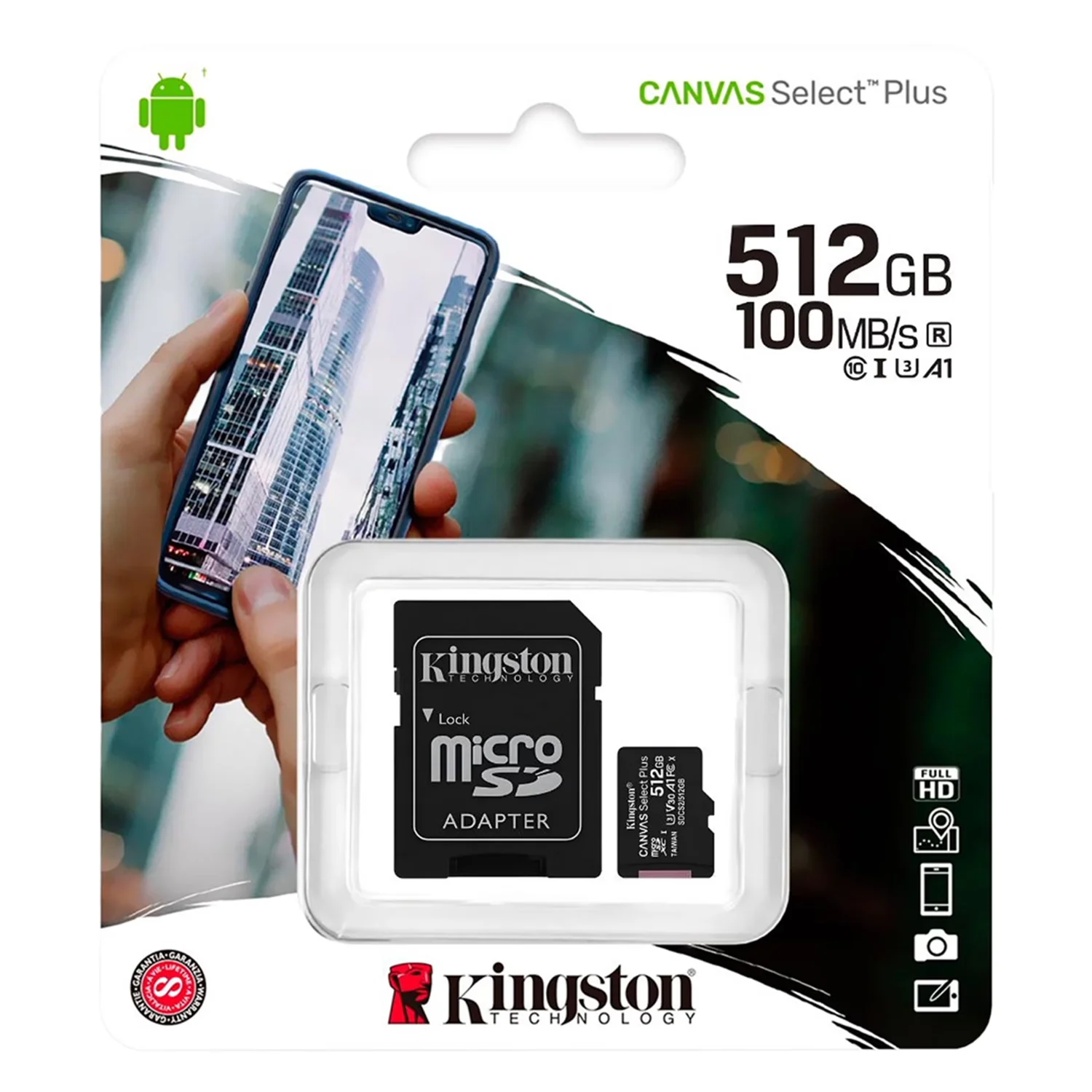 Cartão de Memória Micro SD Kingston Canvas Select Plus 512GB 100Mbs - SDCS3/512GB