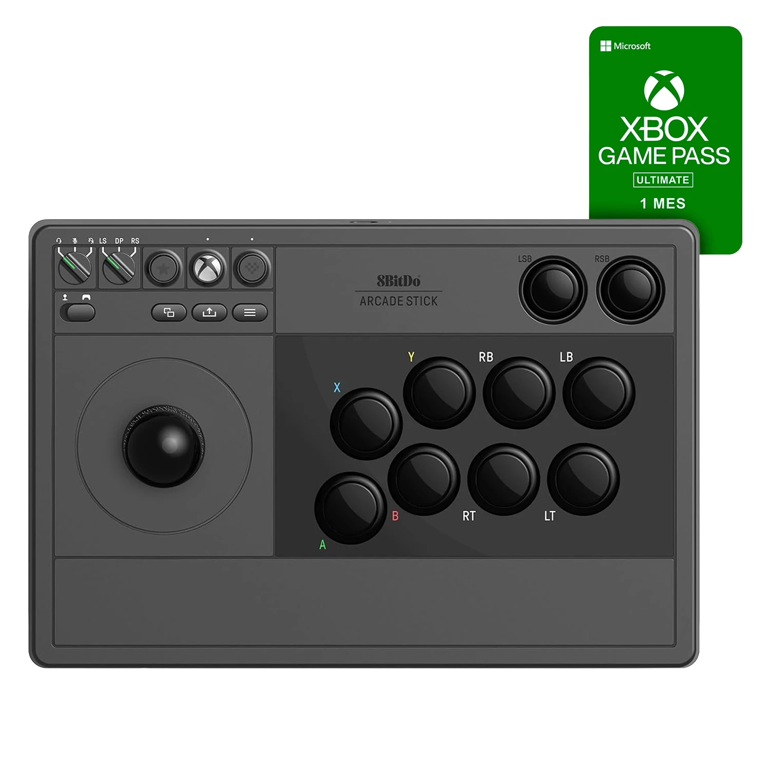 Controle 8BitDo Arcade Stick 81JA02D Sem Fio para Xbox Series / Windows - Preto (1 Mês Gamepass)