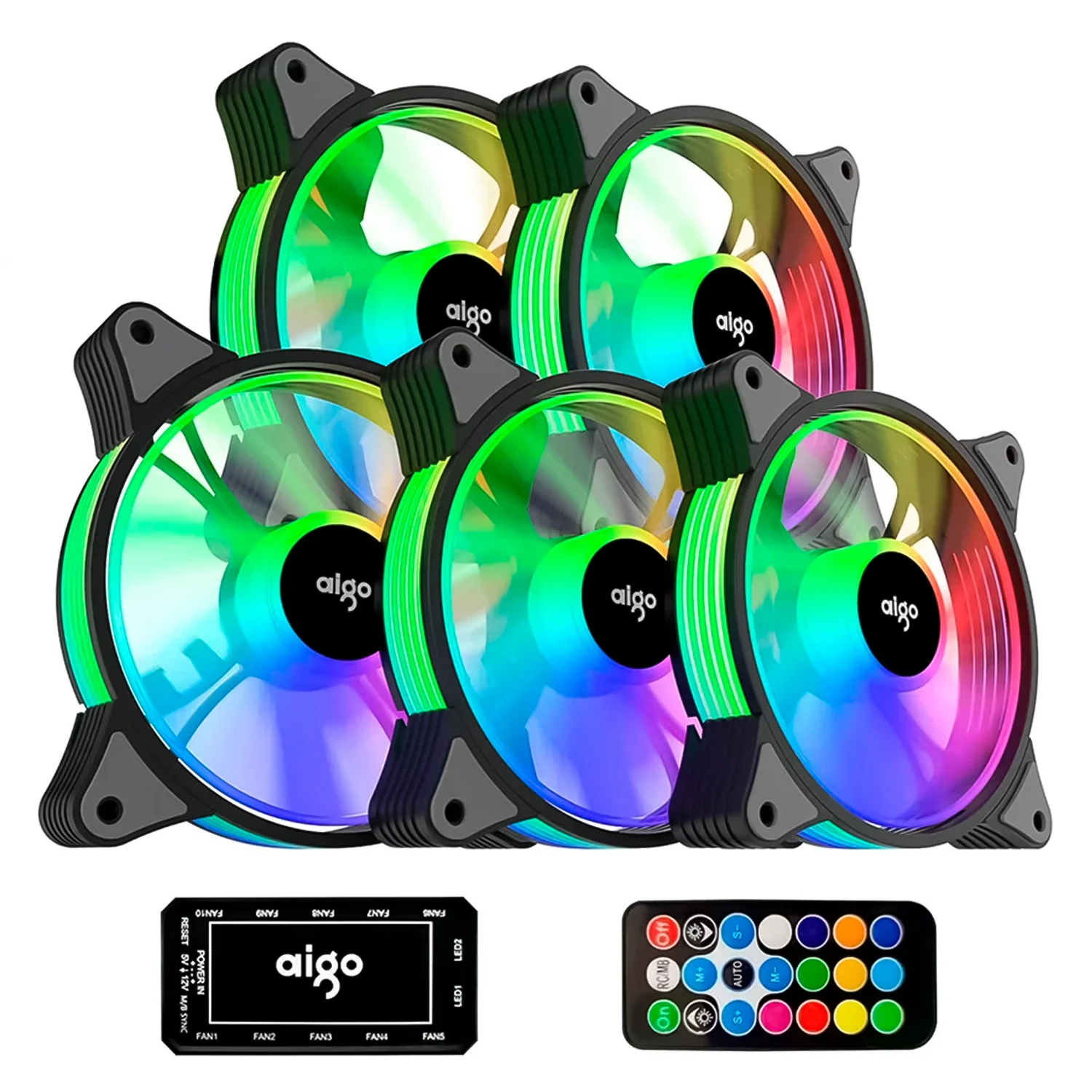 Cooler Fan para Gabinete Aigo AR12 Pro 5 em 1 RGB - Preto