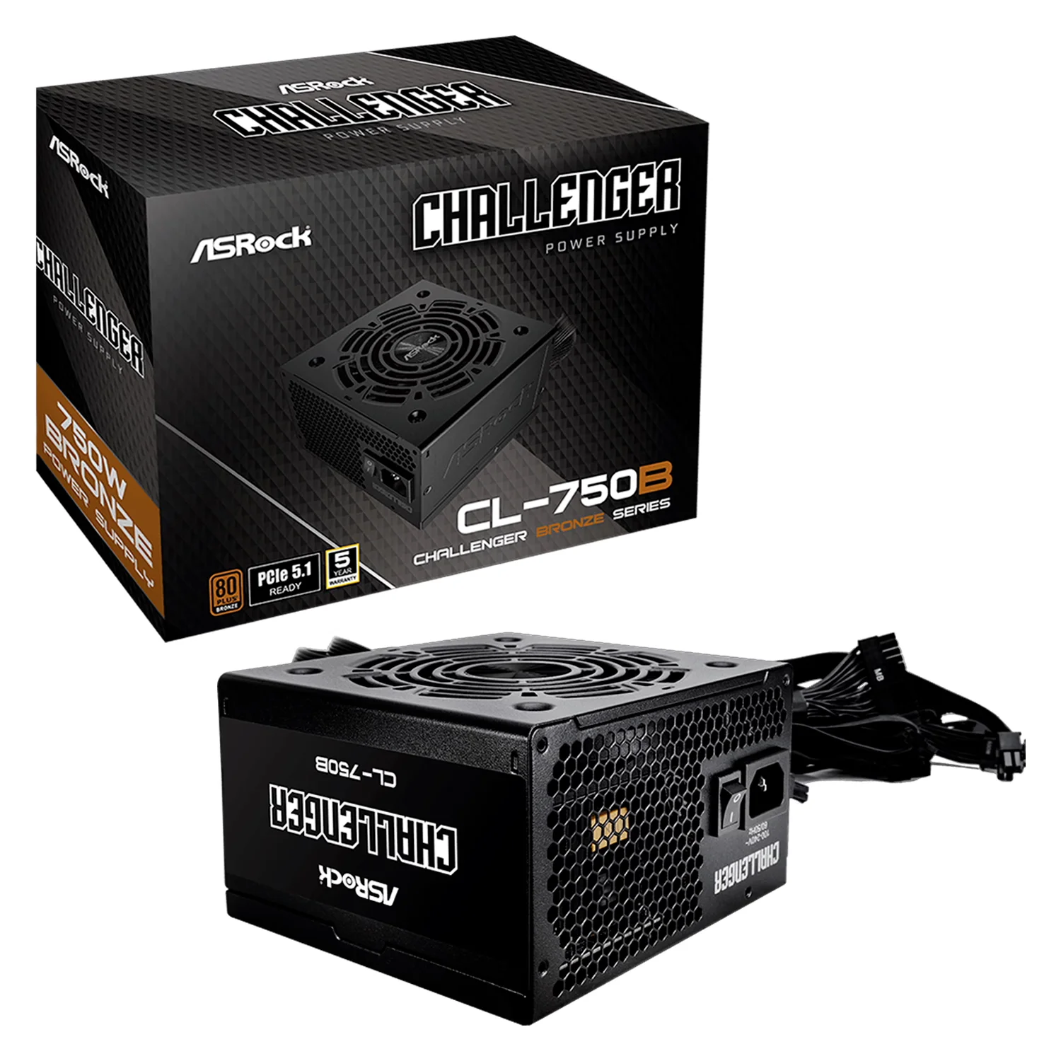 Fonte ASRock Challenger CL-750B ATX 750W 80 Plus Bronze - Preto