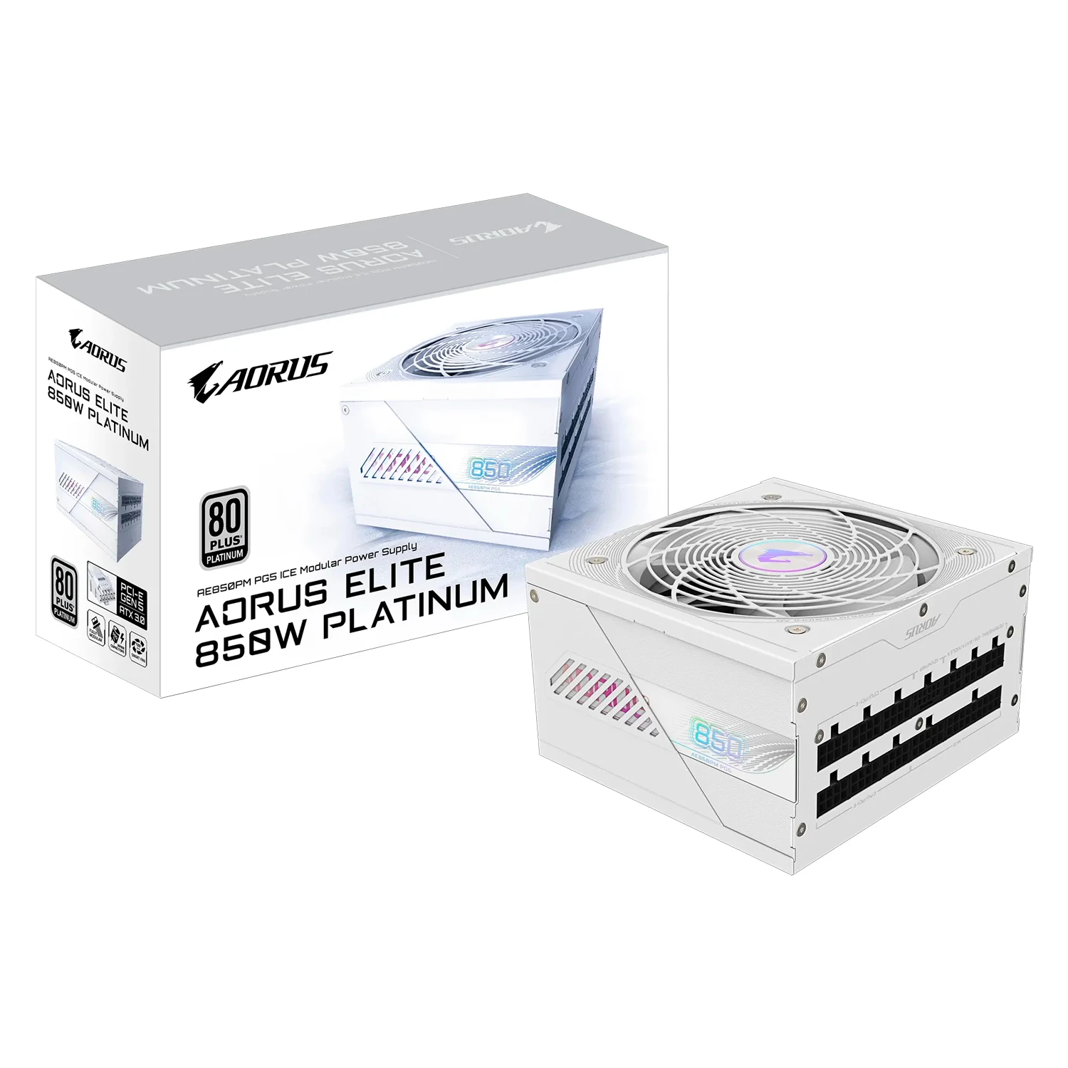 Fonte Gigabyte AORUS Elite GP-AE850PM PG5 ICE ATX 850W 80 Plus Platinum Full Modular - Preto