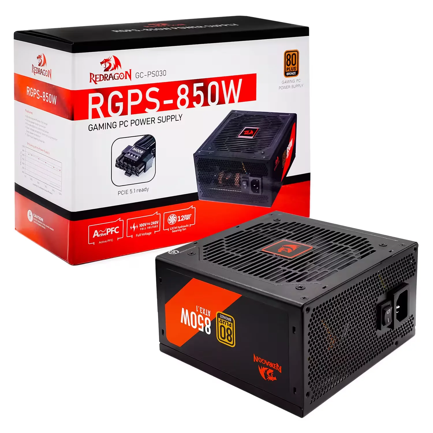 Fonte Redragon RGPS GC-PS030 ATX 850W 80 Plus Bronze - Preto