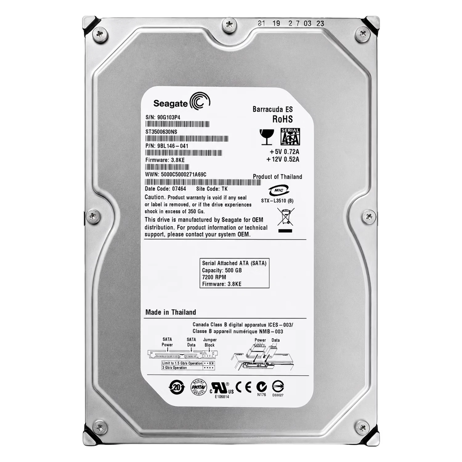 HD Seagate Barracuda ES Pull 500GB 3.5" SATA 2 7200RPM - ST3500630NS