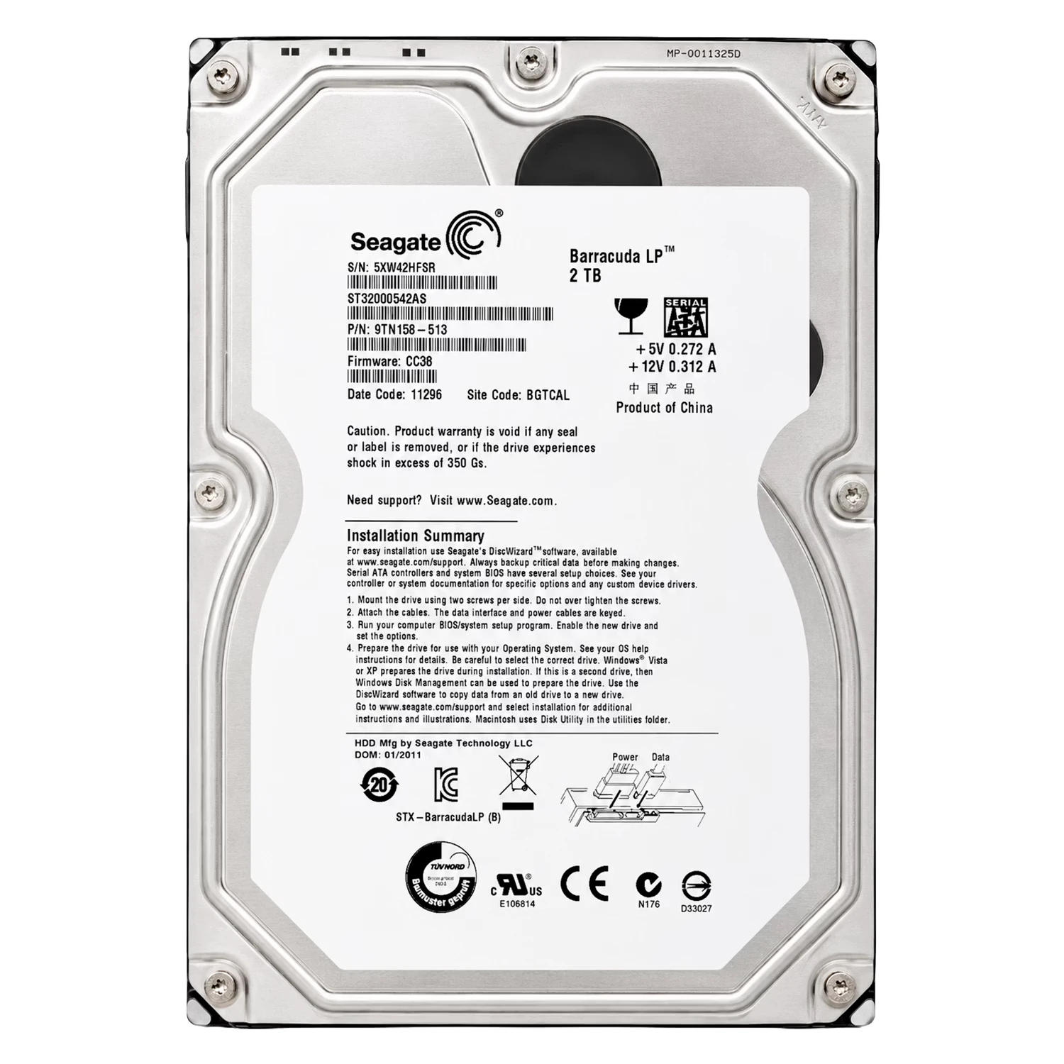 HD Seagate Barracuda LP Pull 2TB 3.5" SATA 2 5900RPM - ST32000542AS