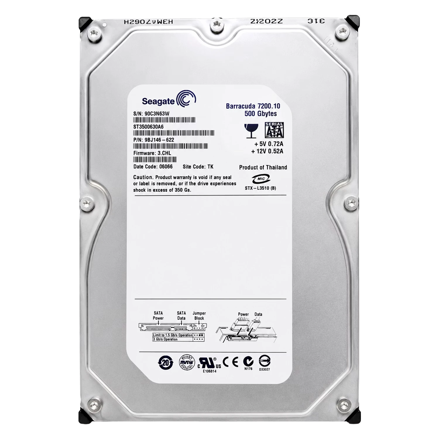 HD Seagate Barracuda Pull 500GB 3.5" SATA 2 7200RPM - ST3500630AS