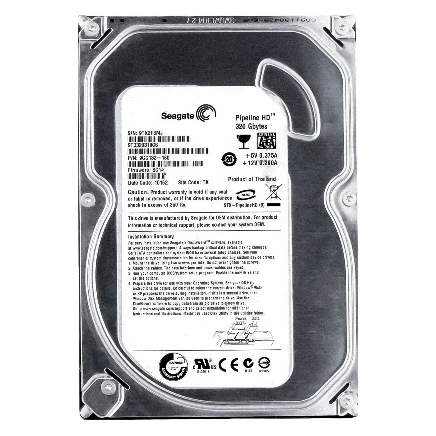 HD Seagate Pipeline Pull 320GB 3.5" SATA 3 5900RPM RFB - ST3320310CS