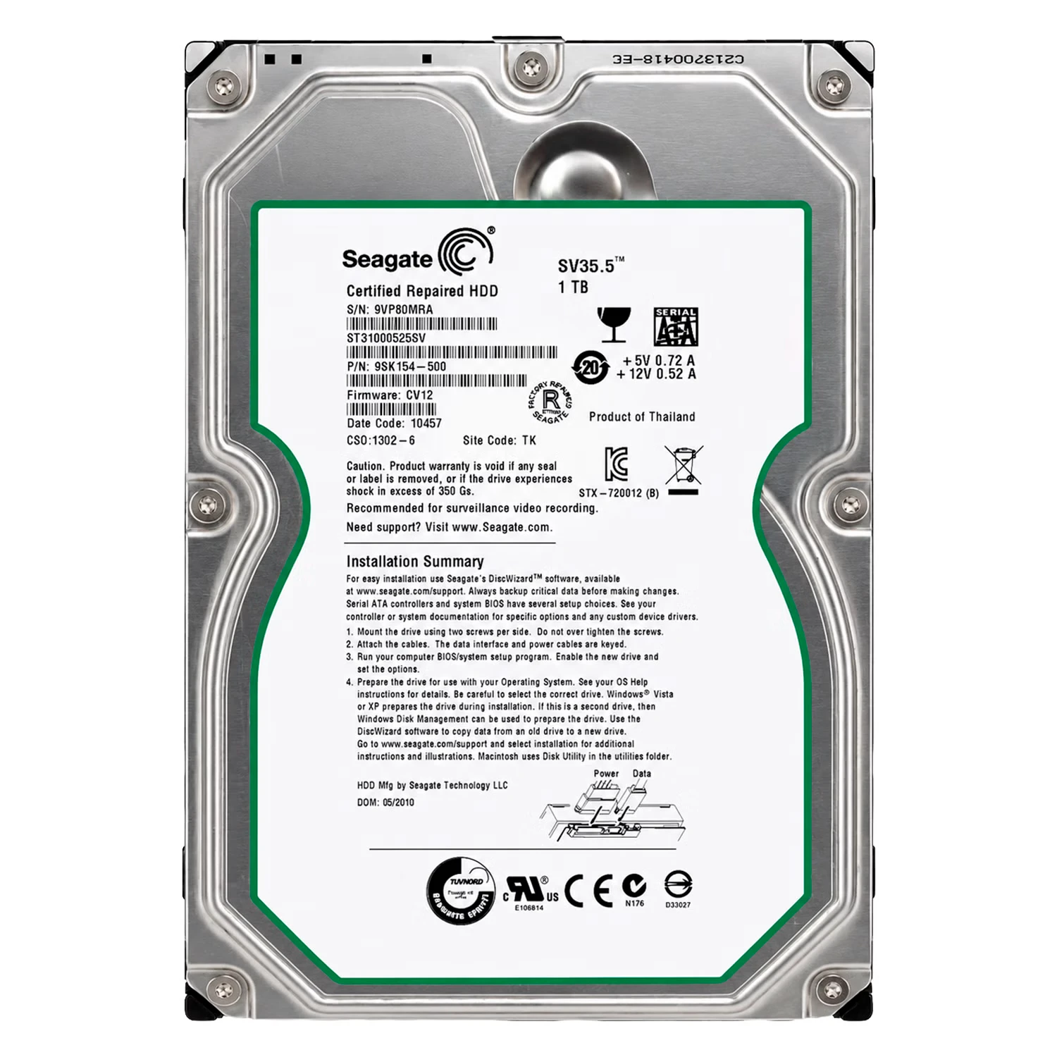 HD Seagate Surveillance Pull 1TB 3.5" SATA 2 7200RPM - ST31000525SV