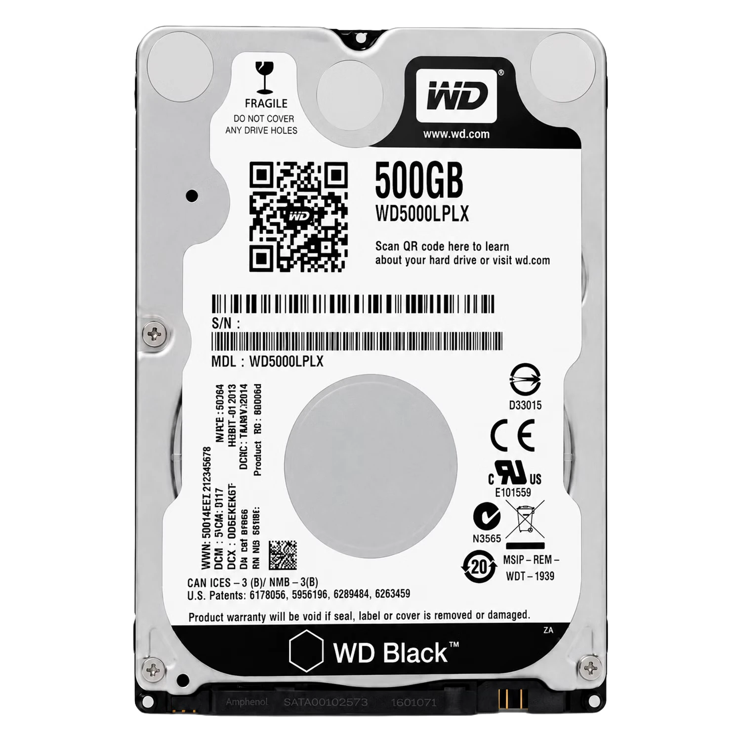 HD Western Digital Black 500GB 2.5" SATA 3 7200RPM para Notebook - WD5000LPLX