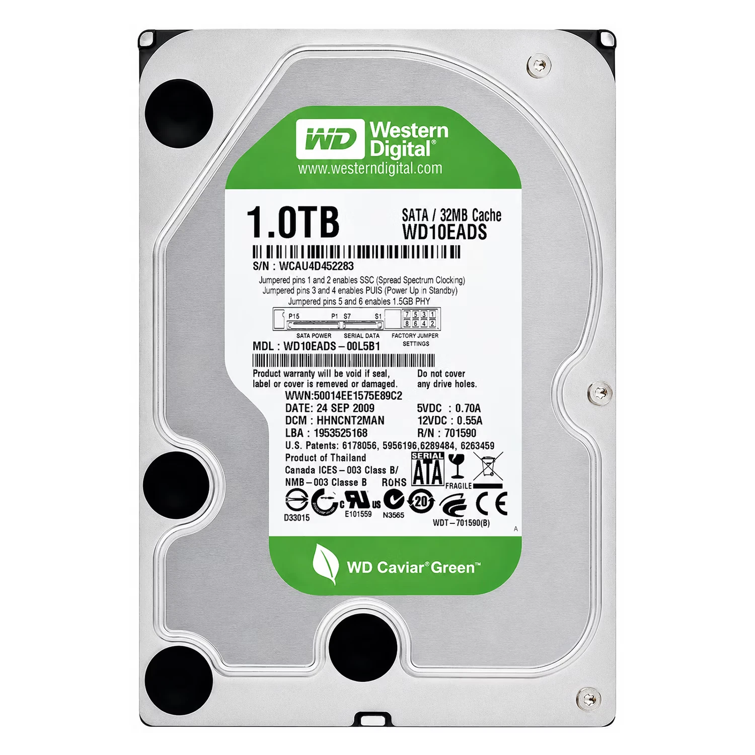 HD Western Digital Caviar Green Pull 1TB 3.5" SATA 2 5400RPM - WD10EADS