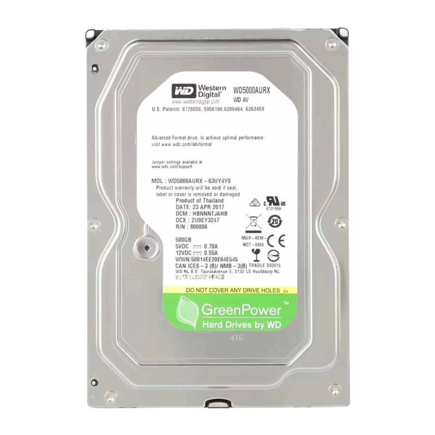 HD Western Digital Pull 500GB/ Sata3 / 3.5"/ 64MB 5400RPM - (WD5000AURX)