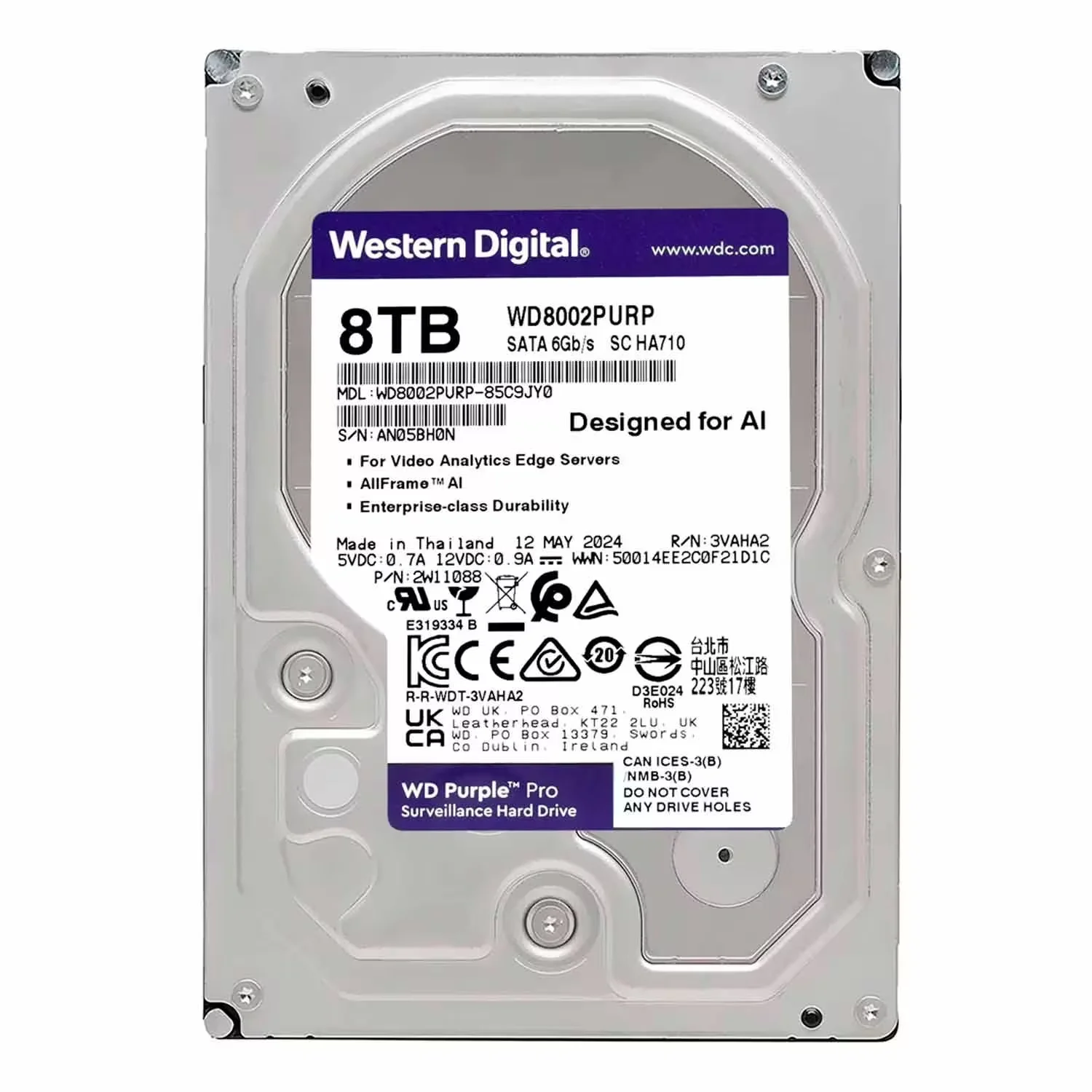 HD Western Digital WD Purple Pro 8TB 3.5" SATA 3 7200PRM - WD8002PURP