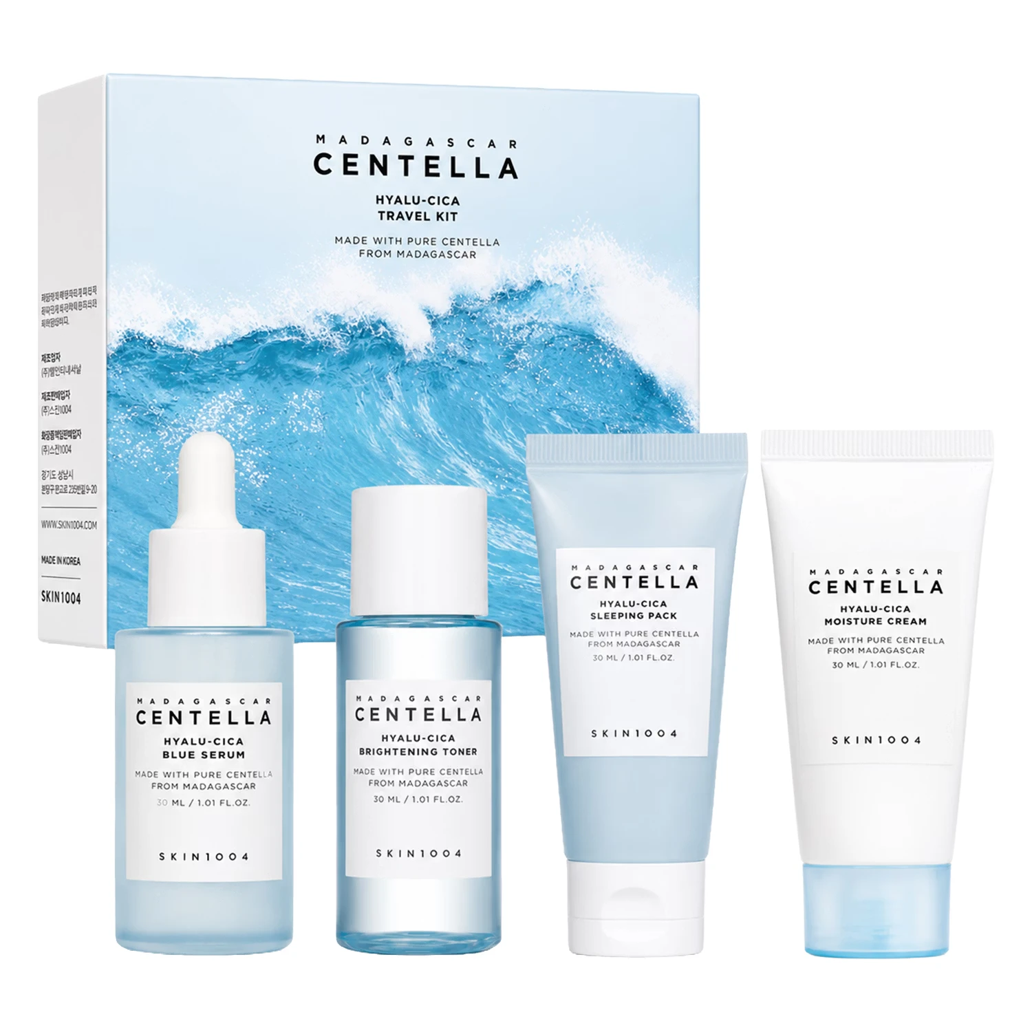 Kit Cuidado Facial SKIN1004 Madagascar Centella Hyalu-Cica Travel - 4 Unidades