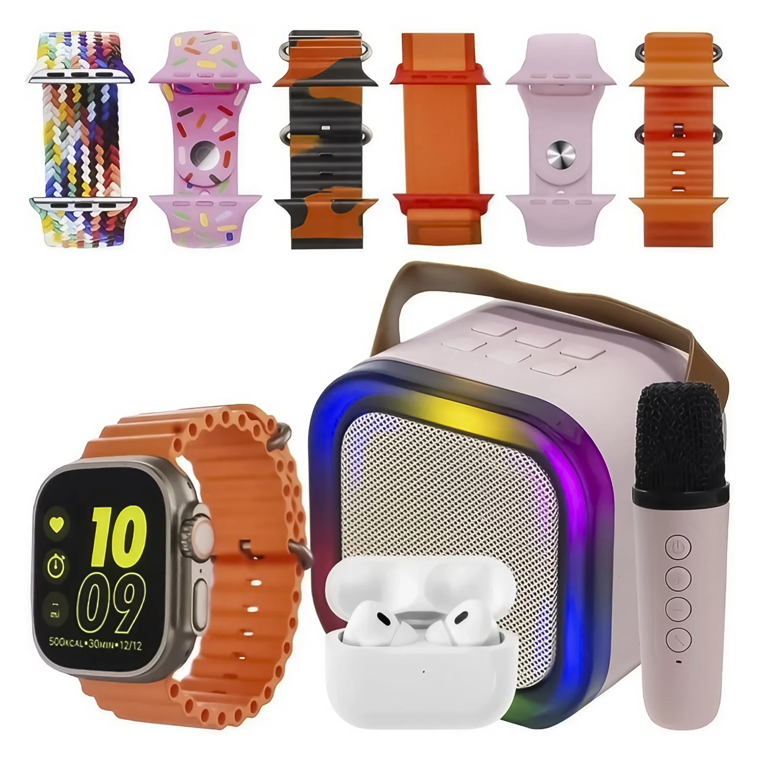 Kit Smartwatch K15 Combo 49mm + Fone de Ouvido + Speaker com Microfone - Rosa