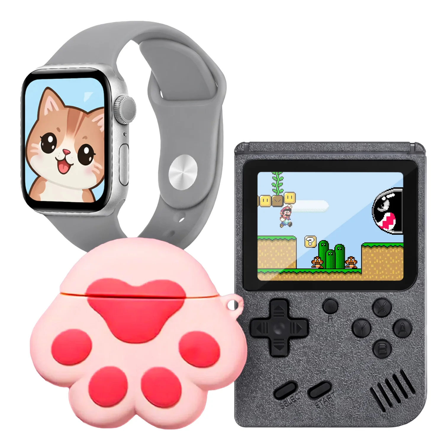Kit Smartwatch K9 Mini Cute Kitty 41mm + Fone de Ouvido + Console Portátil