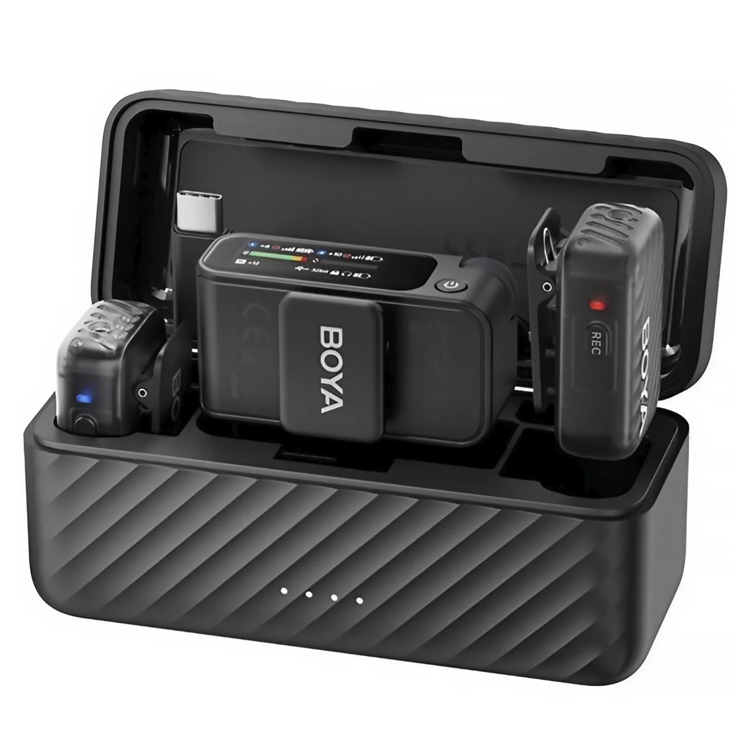 Microfone Lapela Boya Boyamic Lighting 2-01 USB-C Sem Fio para Smartphone - Preto (2TX+1RX) (Anatel)