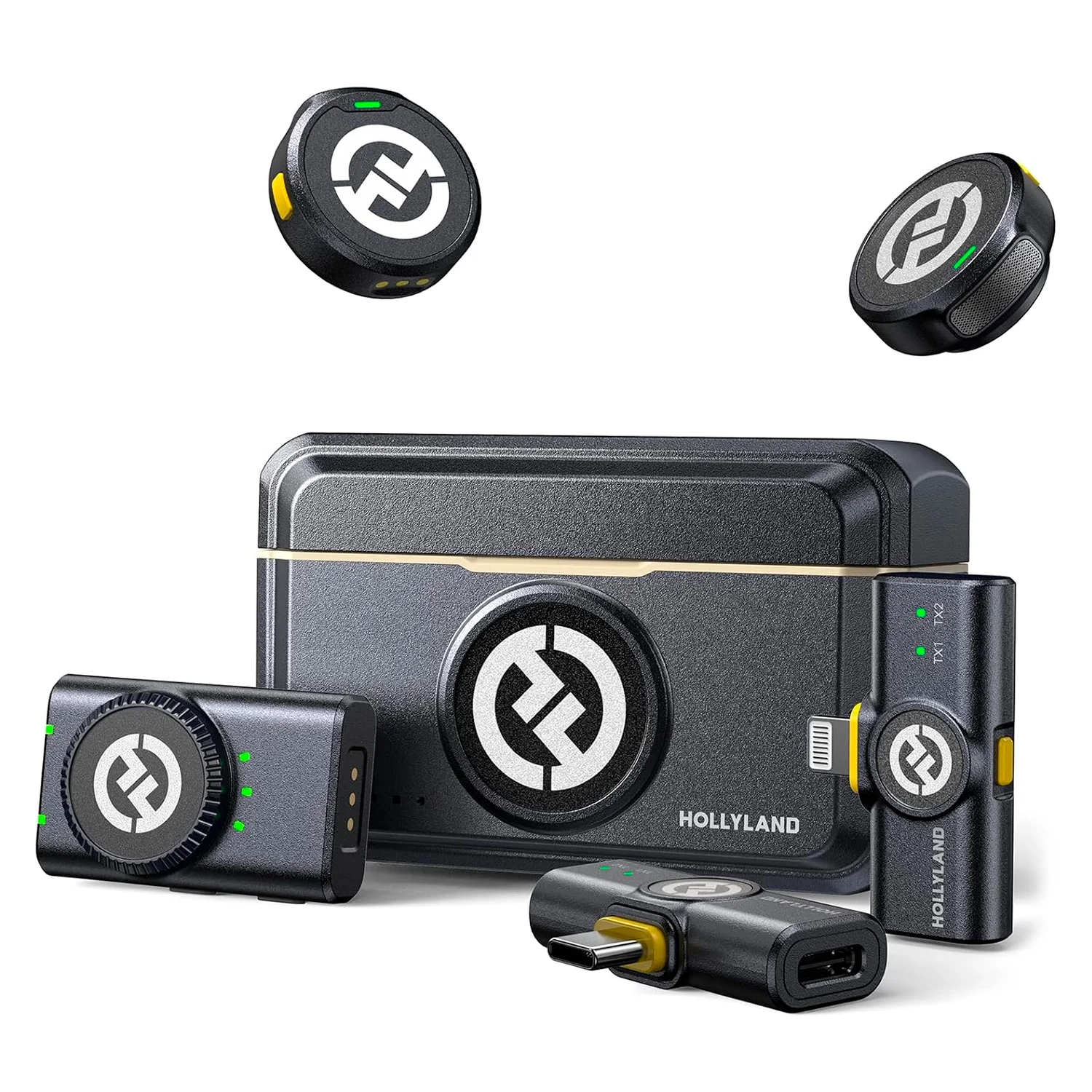 Microfone Lapela Hollyland Lark M2 Combo USB-C e Lighting Sem Fio para Smartphone - Preto