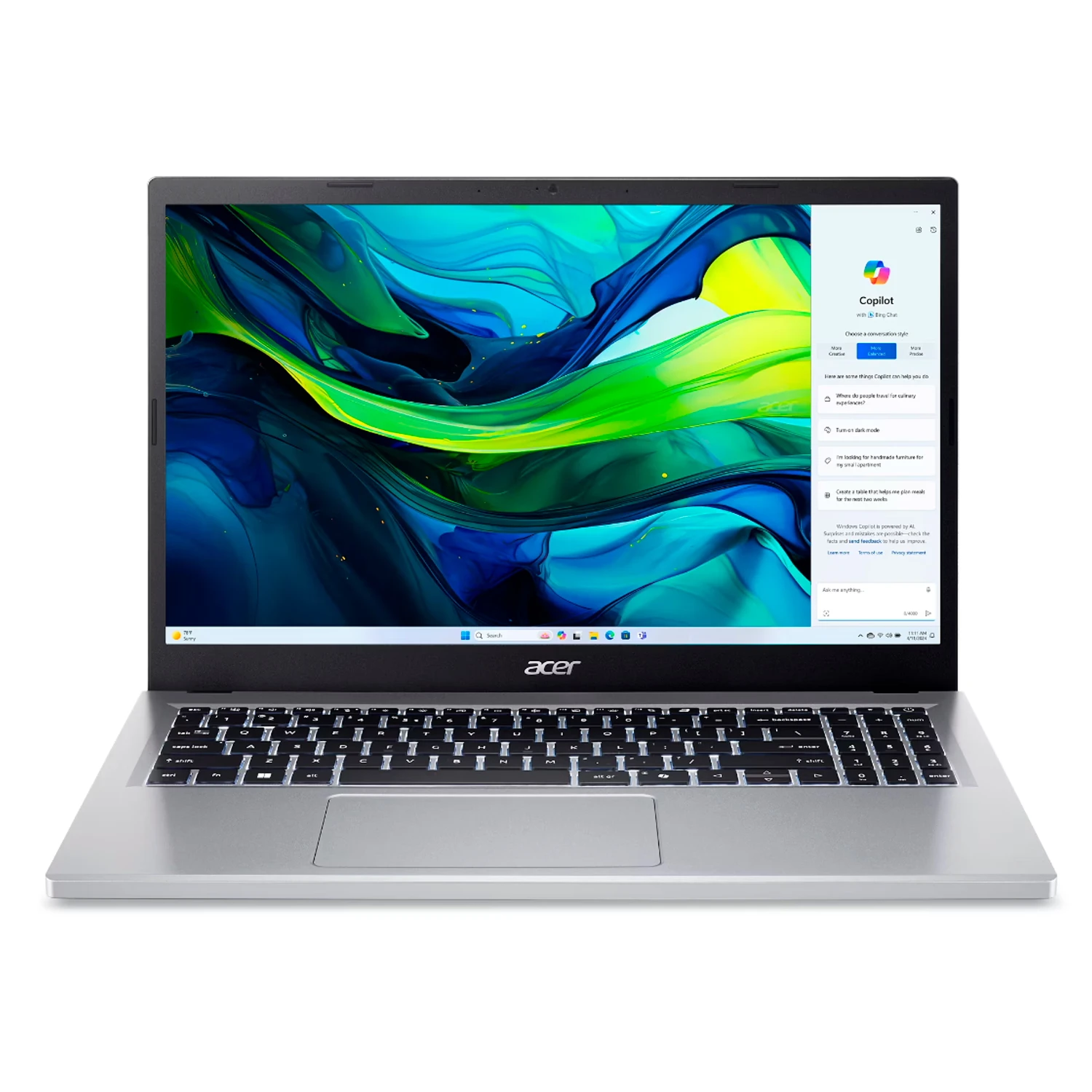 Notebook Acer Aspire Go Intel Core 3-N355 8GB RAM 128GB SSD Tela 15.6" Full HD Windows 11 Inglês Prata - AG15-32P-352Z
