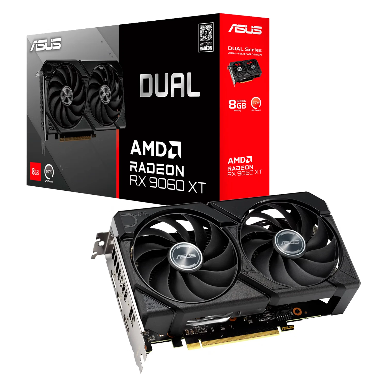 Placa de Vídeo Asus Dual AMD Radeon RX-9060XT 8GB GDDR6 - DUAL-RX9060XT-8G