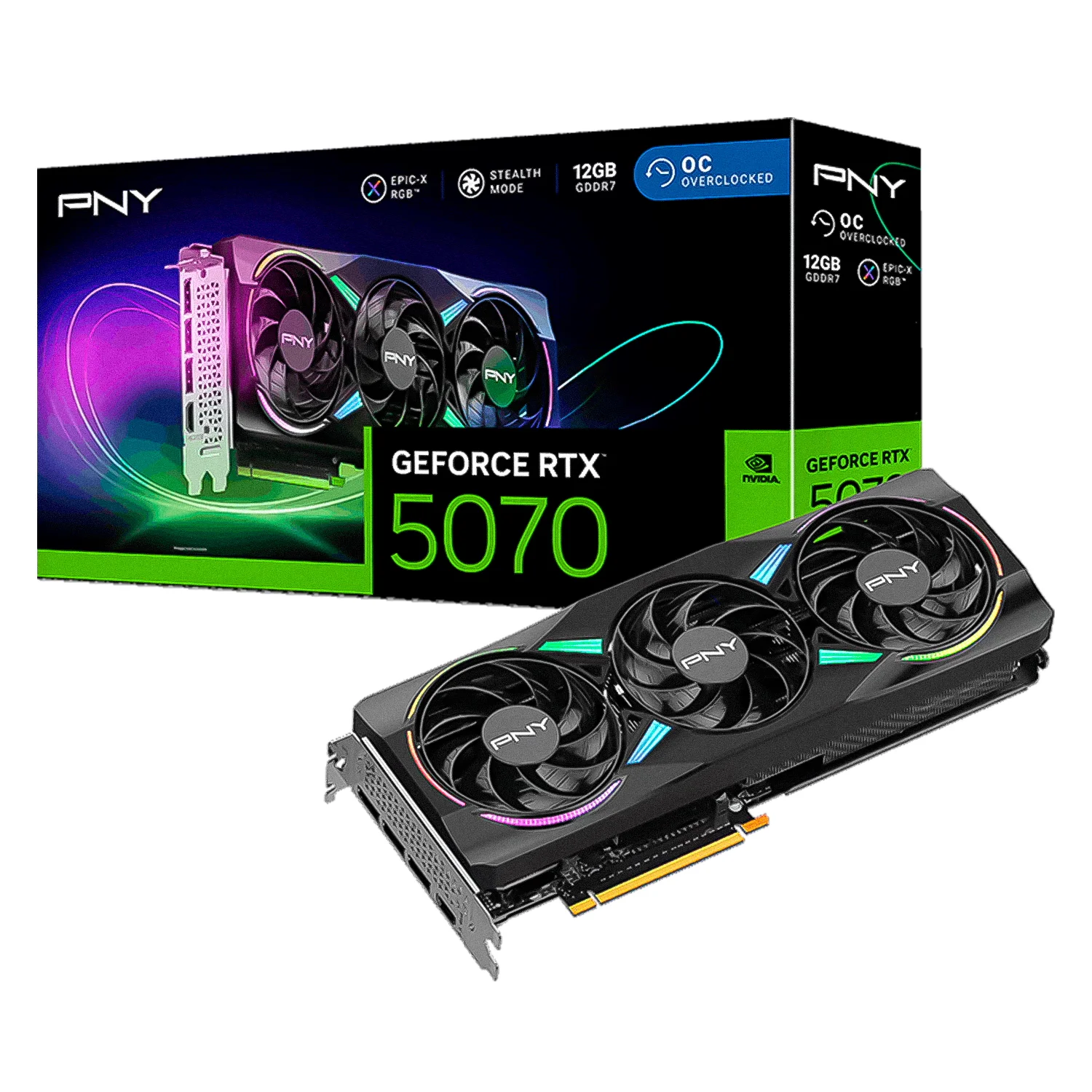 Placa de Vídeo PNY Epic-X OC RGB NVIDIA GeForce RTX-5070 12GB GDDR7 - VCG507012TFXXPB1-O