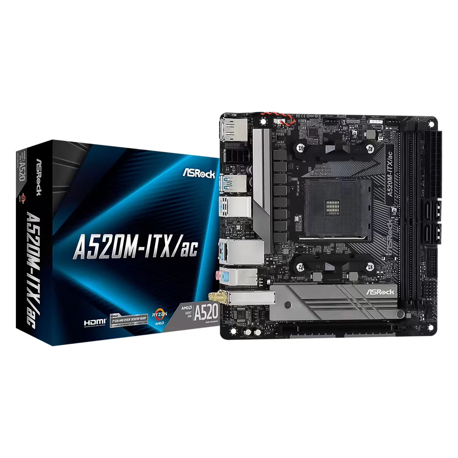 Placa Mãe ASRock A520M-ITX/AC WiFi DDR4 Socket AM4 Chipset AMD A520 Mini ITX
