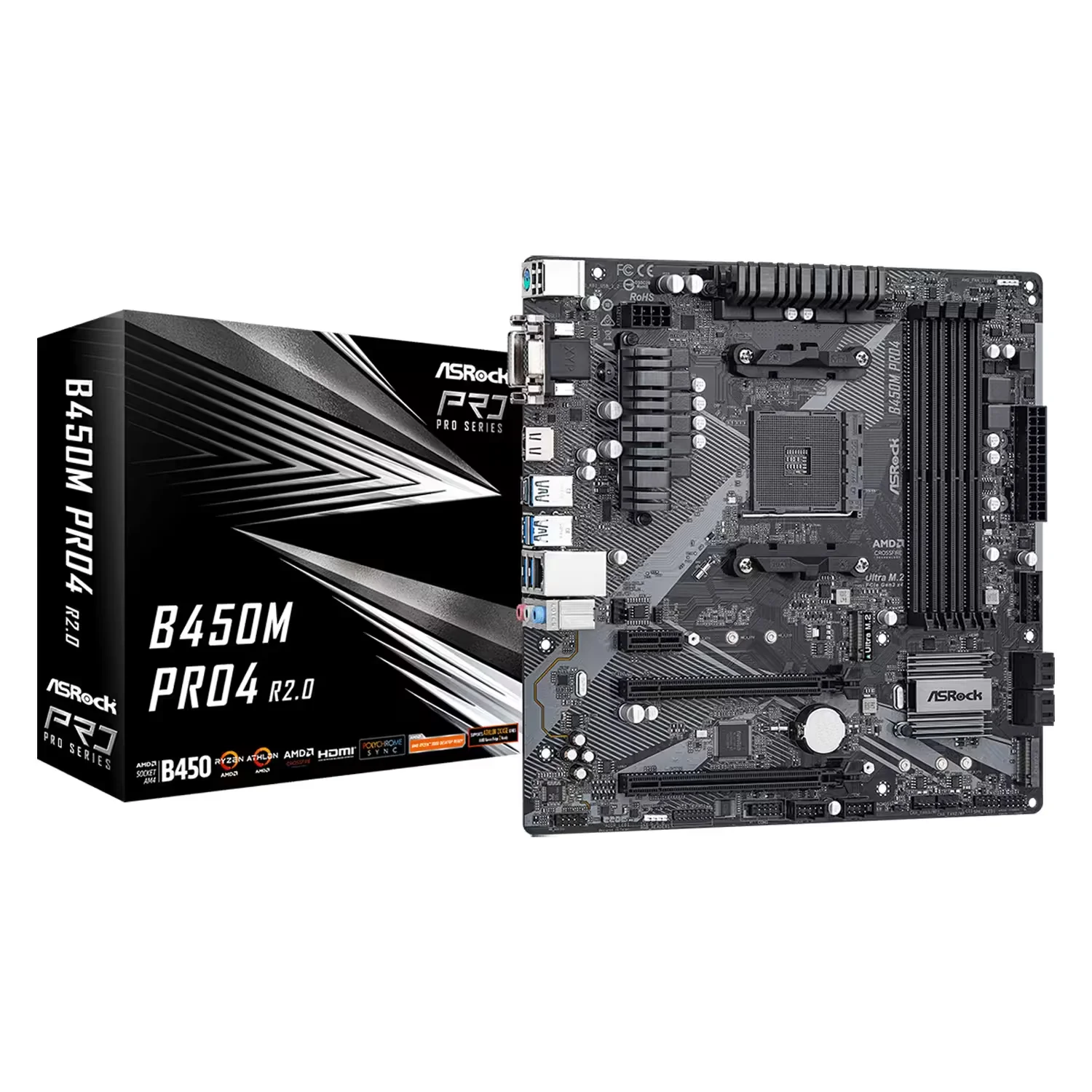 Placa Mãe Asrock B450M Pro4 R2.0 DDR4 Socket AM4 Chipset AMD B450 Micro ATX
