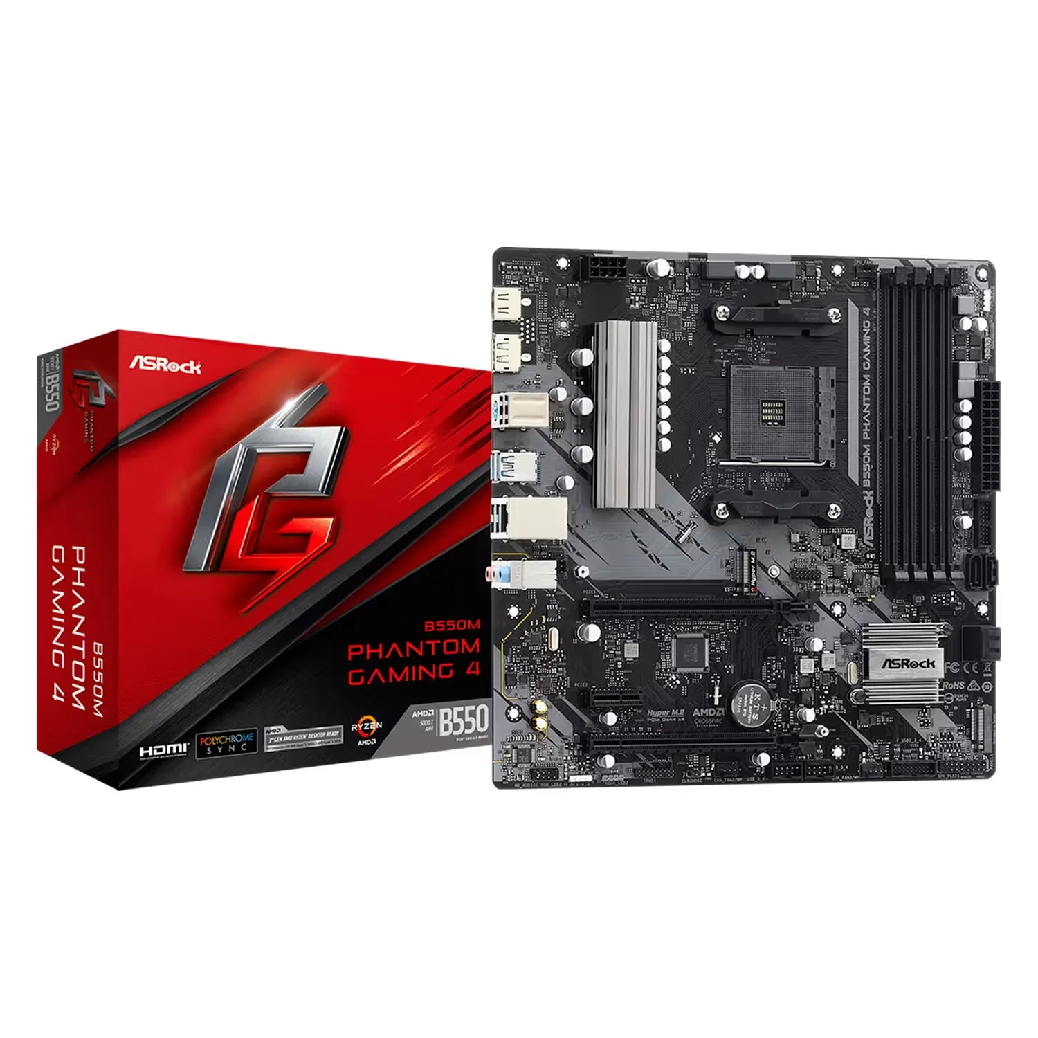 Placa Mãe ASRock B550M Phantom Gaming 4 4XDDR4 Socket AM4 Chipset AMD B550 Micro ATX
