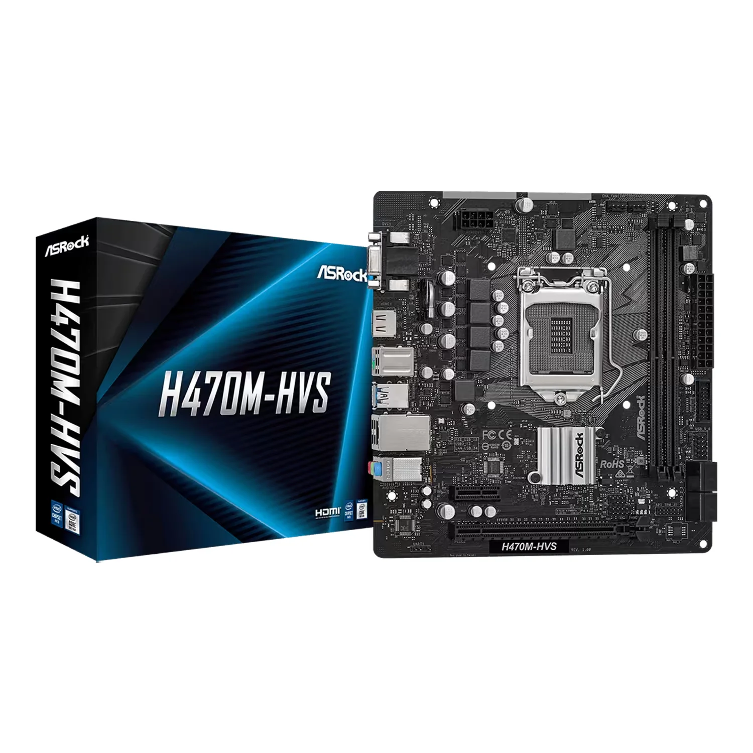 Placa Mãe Asrock H470M-HVS DDR4 Socket LGA 1200 Chipset Intel H470 Micro ATX