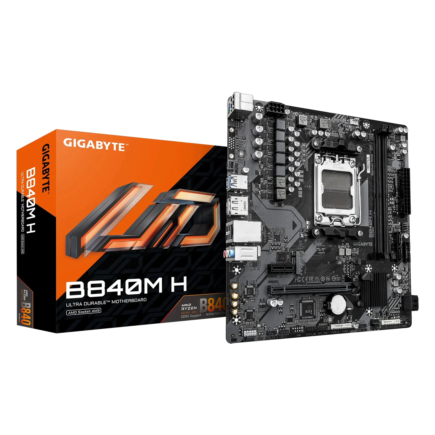 Placa Mãe Gigabyte B840M H DDR5 Socket AM5 Chipset AMD B840 Micro ATX