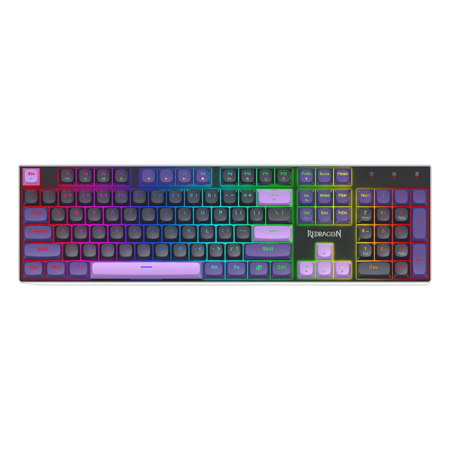 Teclado Gamer Redragon Dharma HE K556BP RGB USB-C - Preto e Roxo