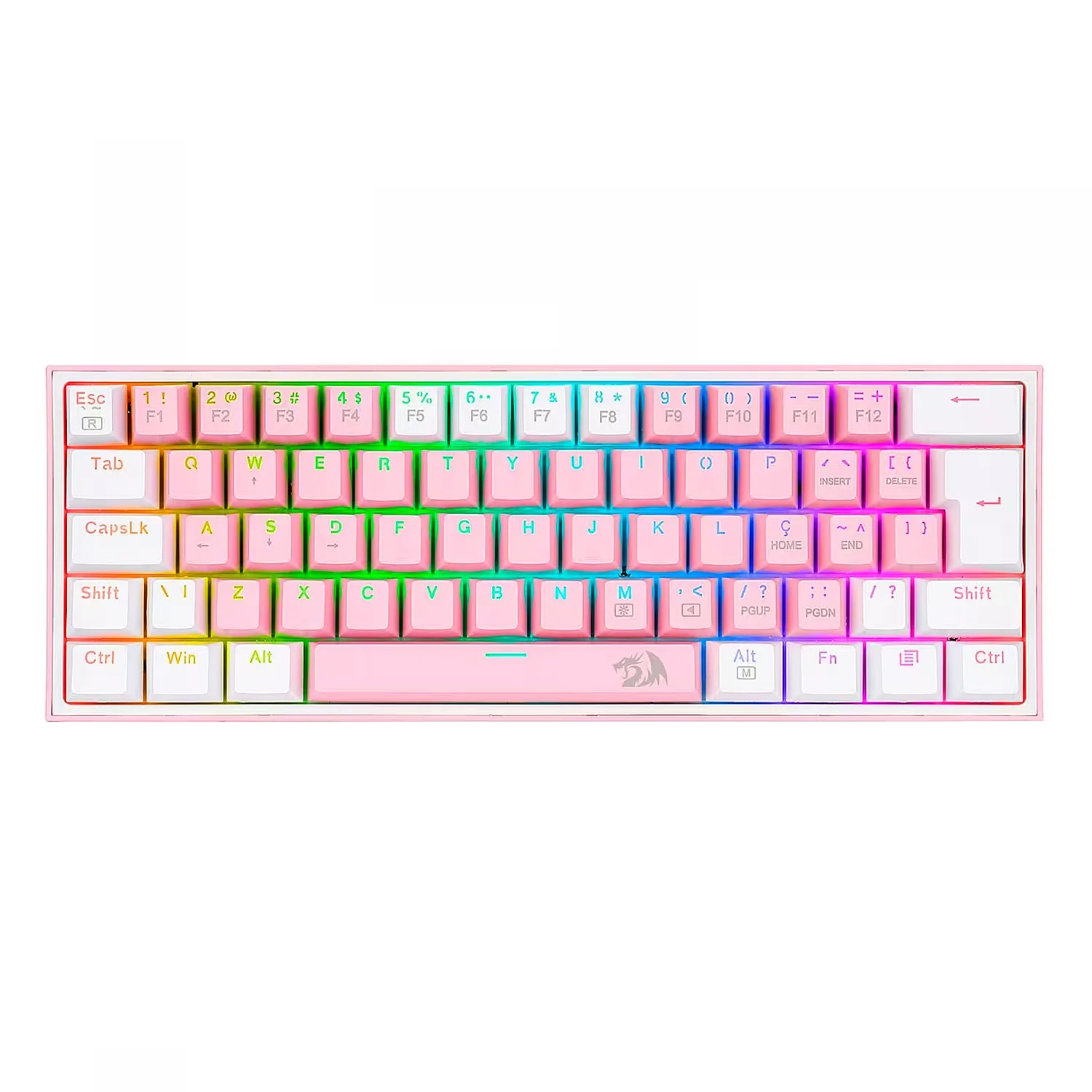 Teclado Gamer Redragon Fizz Rainbow K617-R Switch Azul Layout 60% - Rosa Branco