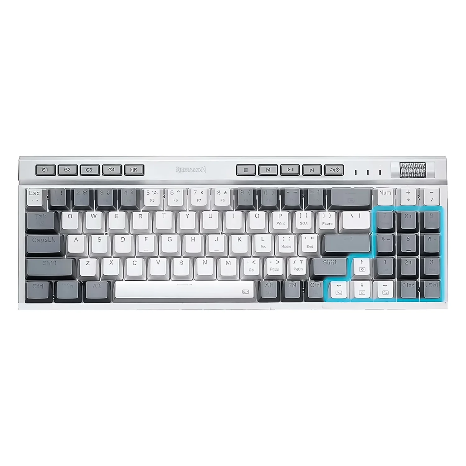 Teclado Gamer Redragon K655WG-RGB Magic Wand Inglês - Branco Cinza